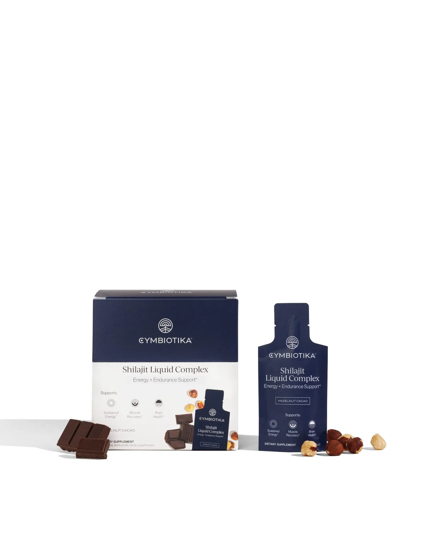 Shilajit box and packet with cacao and hazelnuts