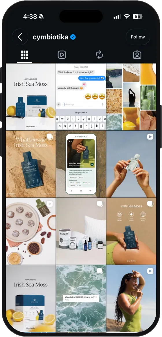 Cymbiotika Instagram grid during the Irish Sea Moss launch