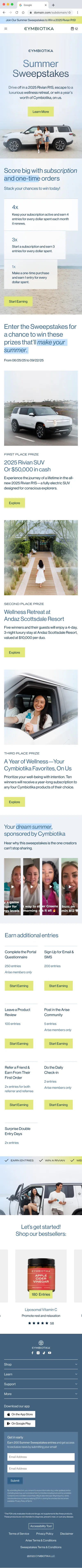 Summer Sweepstakes landing page, mobile
