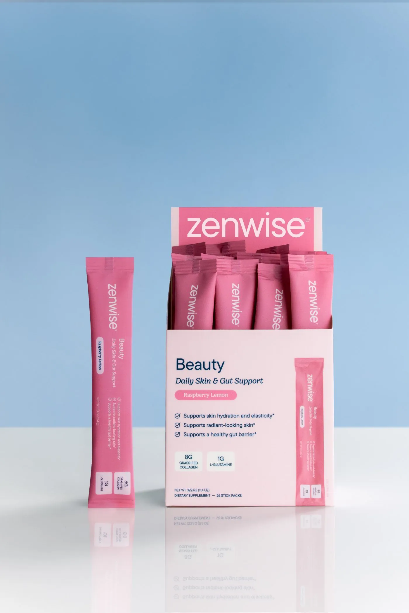 Zenwise Beauty stick pack beside the open 26-count box