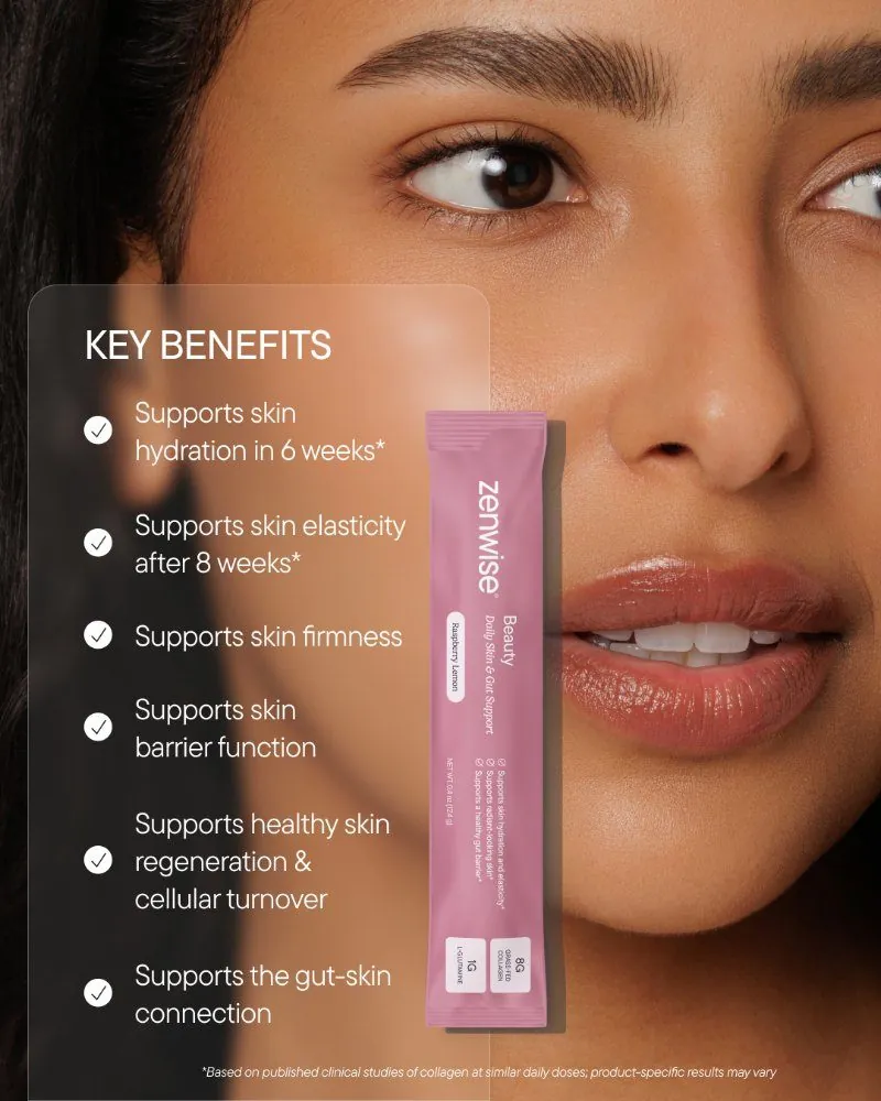 Key benefits post: model with Beauty stick and benefit checklist